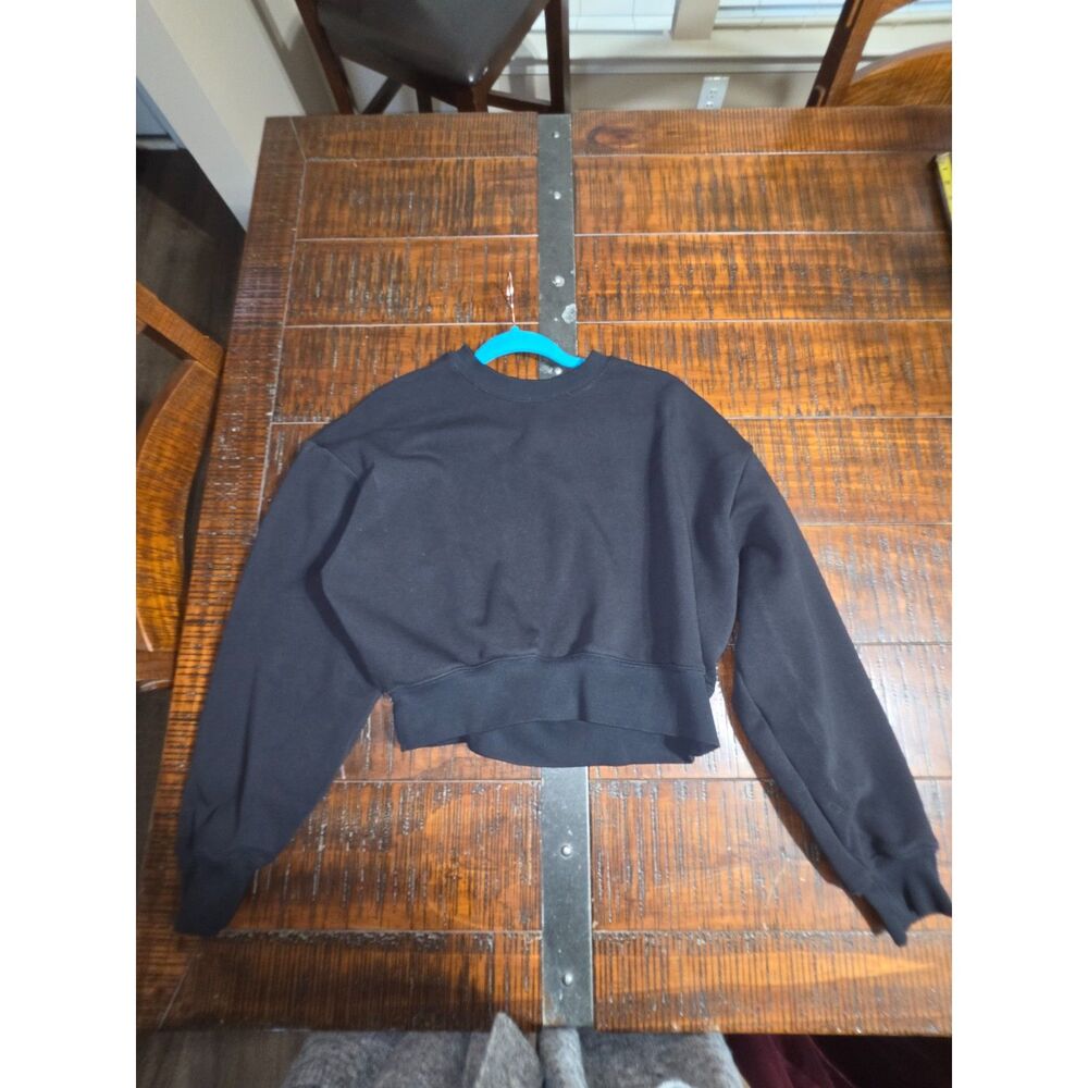 Athleta Black Ribbed Crop Crew Neck Sweatshirt Size S/P